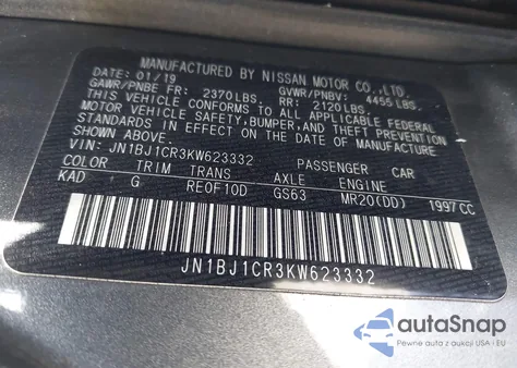 2019 Nissan Rogue Sport Sv z USA, uszkodzony, nr VIN JN1BJ1CR3KW623332